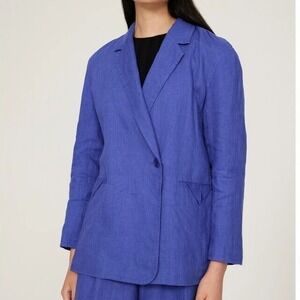 Madewell‎ Double Breasted Crossover Oversized Blazer  100% Linen Small Bluestone